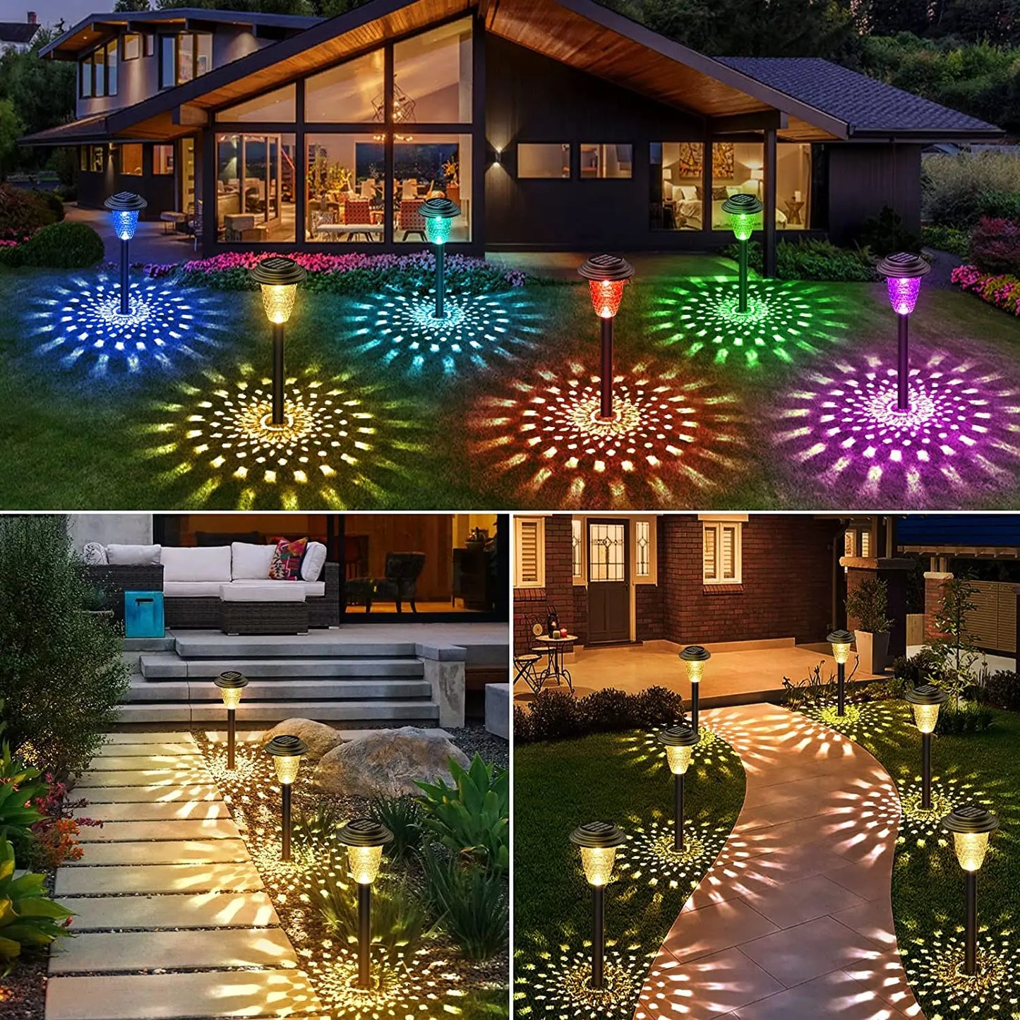 Solar Pathway Lights Outdoor Solar Yard Lamp RGB Color Changing/Warm White IP67 Waterproof LED Solar Lights for Garden Path